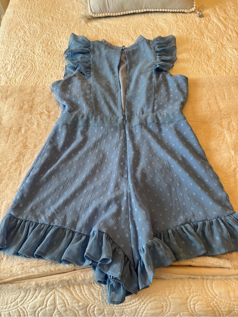Light Blue Ruffled Crochet Front Romper - Picture 5 of 5